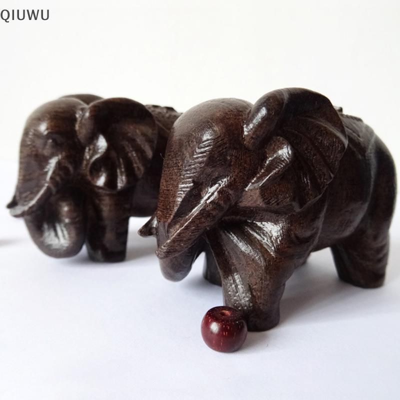 QIUWU Tượng Voi Sang Trọng Đồ Trang Trí Bằng Gỗ Thủ Công Retro Nhà Phong Thủy Để Bàn Trang Trí Tượng Voi Khắc Tự Nhiên.