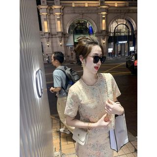 Set áo ren hoa + chân váy chữ A, outfit nữ tiểu thư HB.Studio S112