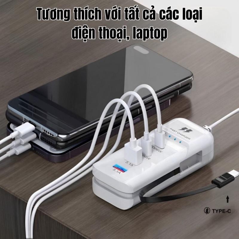 【Hot】Trạm Sạc Để Bàn Nhiều Cổng: USB Type C, dây kéo dài, đa năng sạc điện thoại. An toàn chống cháy!