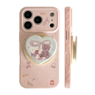 [Sheren] Ốp điện thoại hình gấu dễ thương màu hồng Thích hợp cho i17 16 15 14 13 12 11 pro max Vỏ bảo vệ chống sốc