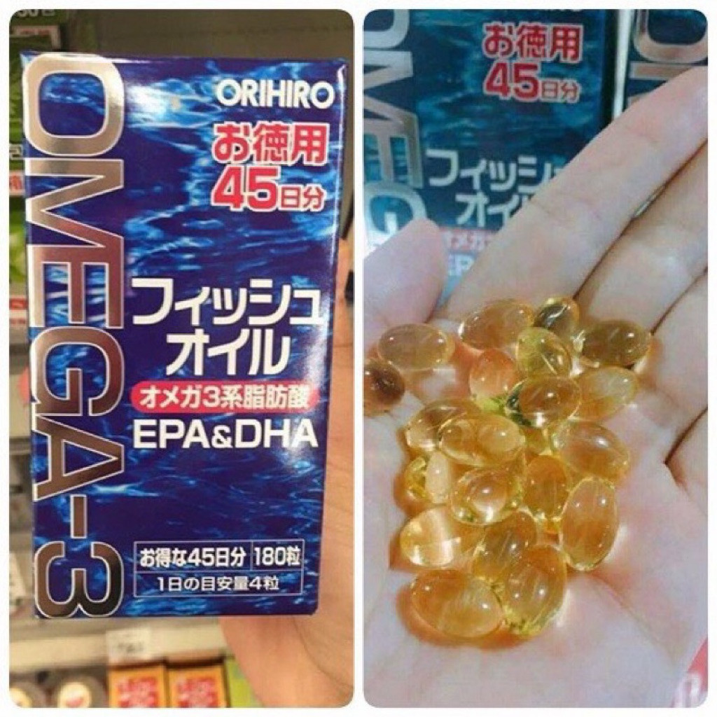 Dầu Cá Orihiro fish oil, Omega 3 EPA & DHA Orihiro Nhật Bản Hộp 180 Viên Thông Minh, Mắt Sáng