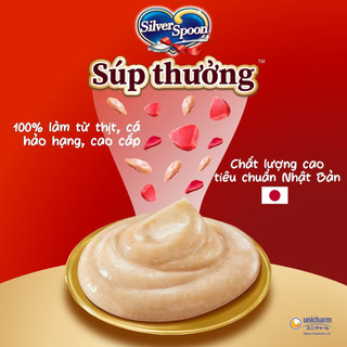 Súp Thưởng Cho Mèo Silver Spoon Unicharm Gói 56g (4 Thanh) Từ Thịt Cá Thật Mềm Mịn Dễ Ăn