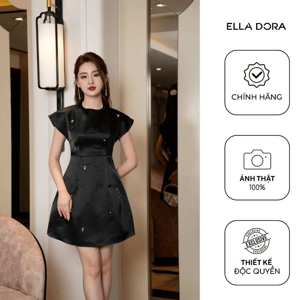 Đầm Tafta nữ ELLA DORA dáng ôm phối đính đá cao cấp thiết kế thanh lịch sang trọng [D140]