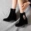 VNTMLH34-43 Kích Thước Lớn Da Lộn Mờ Thời Trang Phong Cách Đơn Giản Kim Cương Giả Tua Rua Mũi Tròn Cao Gót Đến Mắt Cá Chân Giày Bốt Bên Dây Kéo Nêm Gót Lớn Đỏ Cô Dâu Giày Cưới