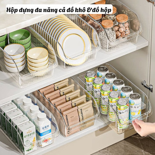 Hộp Sắp Xếp Tủ Lạnh Nhựa PET Trong Suốt Có Tay Kéo, Khay Đựng Thực Phẩm Lưu Trữ Tủ Lạnh Đa Năng