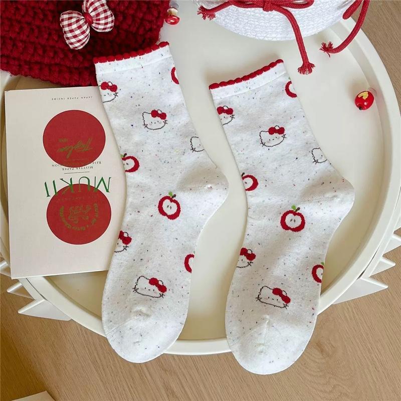 Tất Mèo Kitty 2026 Dành Cho Nữ Vải Cotton Mềm Mịn Phong Cách Dễ Thương Thêu Nơ Trẻ Trung Năng Động