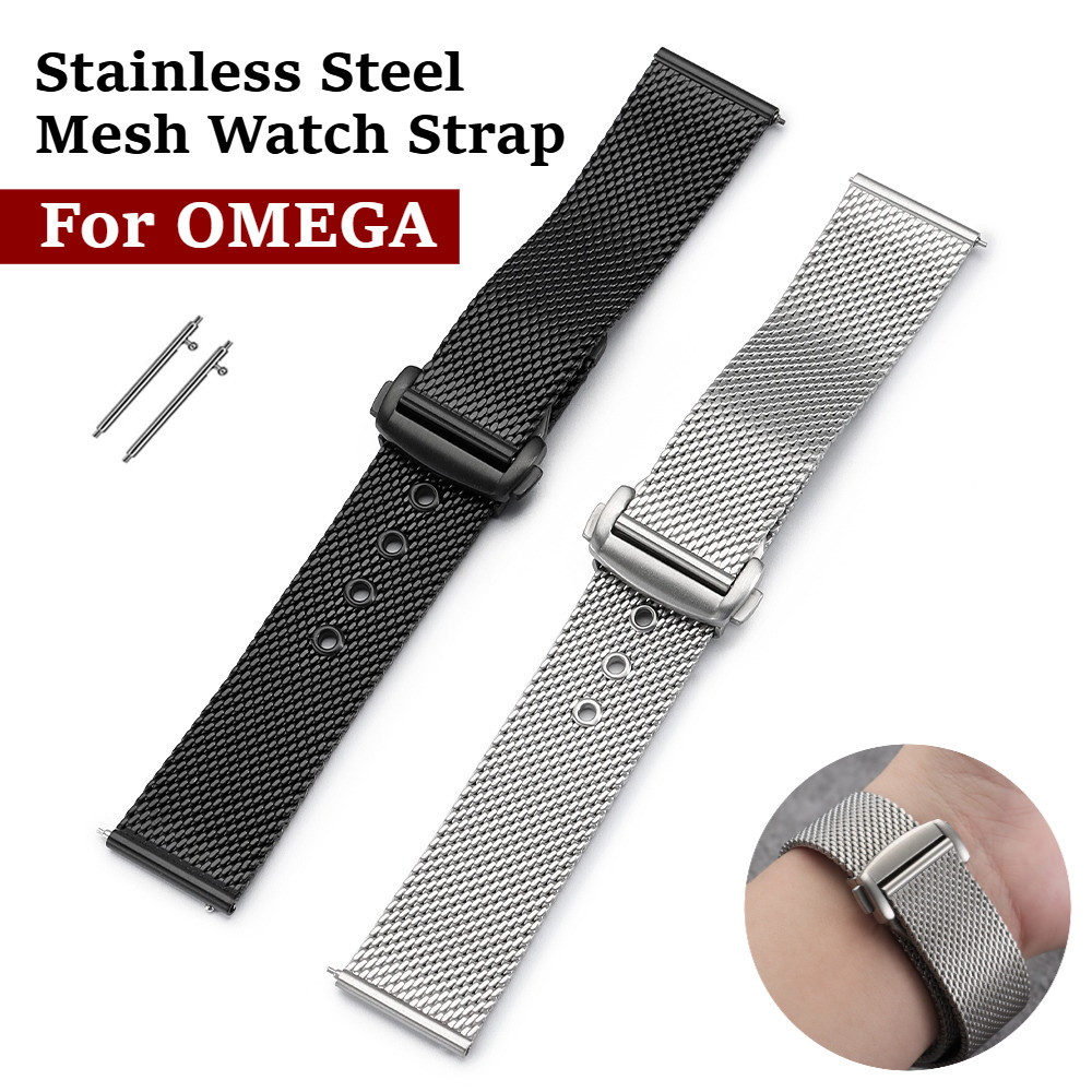 Dây đeo đồng hồ lưới thép không gỉ cho OMEGA Seamaster 150m 300m Phát hành nhanh Milanese Watchband 007 20mm 22mm Khóa bướm Vòng đeo tay đồng hồ cho nam nữ
