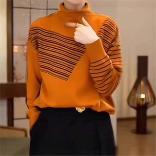 Một Mảnh Lô Hàng Sống Thổ Cẩm Thu Đông 2025 Thời Trang Phong Cách Phương Tây Nửa Cổ Rùa Màu Sắc Phù Hợp Định Vị Jacquard Mồ Hôi