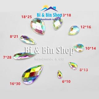 [A2] Hạt Đá Kết Nhựa Giọt Nước Ánh Cừ AB Đáy Bạc Dùng Đính Kết Trang Phục Thời Trang
