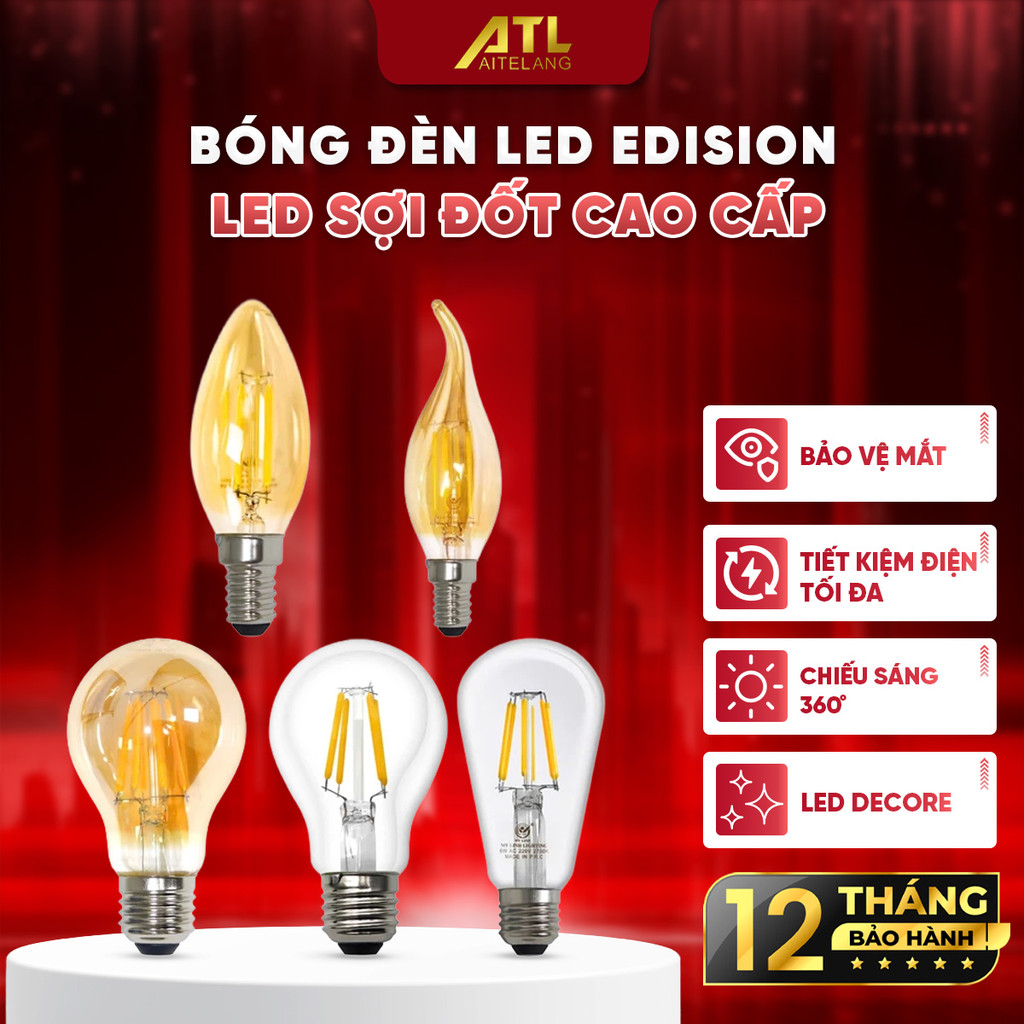 Bóng đèn LED Edison cao cấp, bóng đèn led sợi đốt,ánh sáng vàng,trang trí decor phòng,tiết kiệm điện