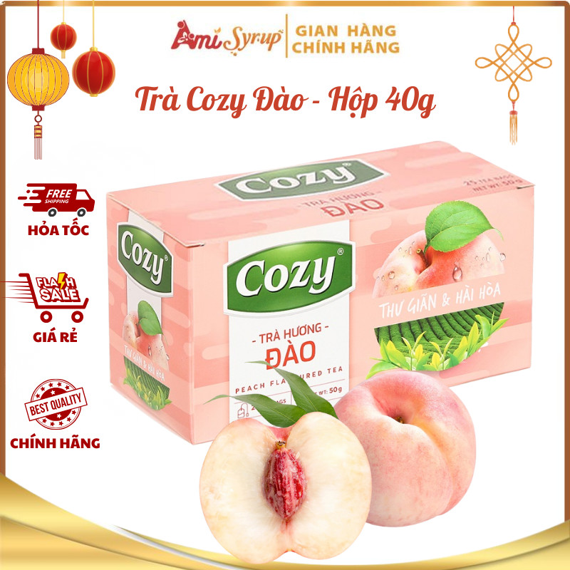 Trà Cozy Túi Lọc Hương Đào Peach Hộp 40g, Hương Đào Dịu Ngọt Trà Đen Đậm Vị, Thưởng Thức Mỗi Ngày