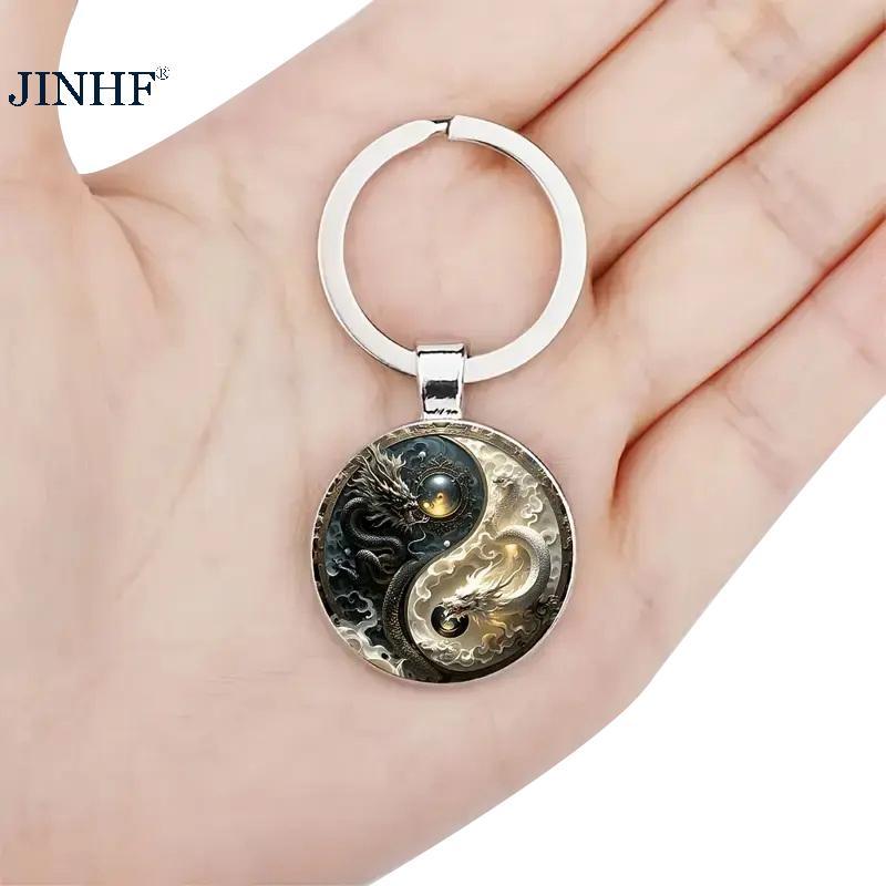 Móc khóa JINHF Yin Yang Dragon - Mặt dây chuyền hợp kim thời trang và thiết kế rồng trắng, hoàn hảo cho túi xách, Bapas và quà tặng độc đáo HOT
