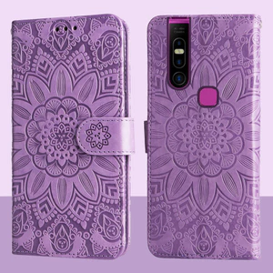 Ví da từ tính Flip Case cho Infinix S5 Pro X660 X660C Vỏ điện thoại hoa hướng dương dập nổi