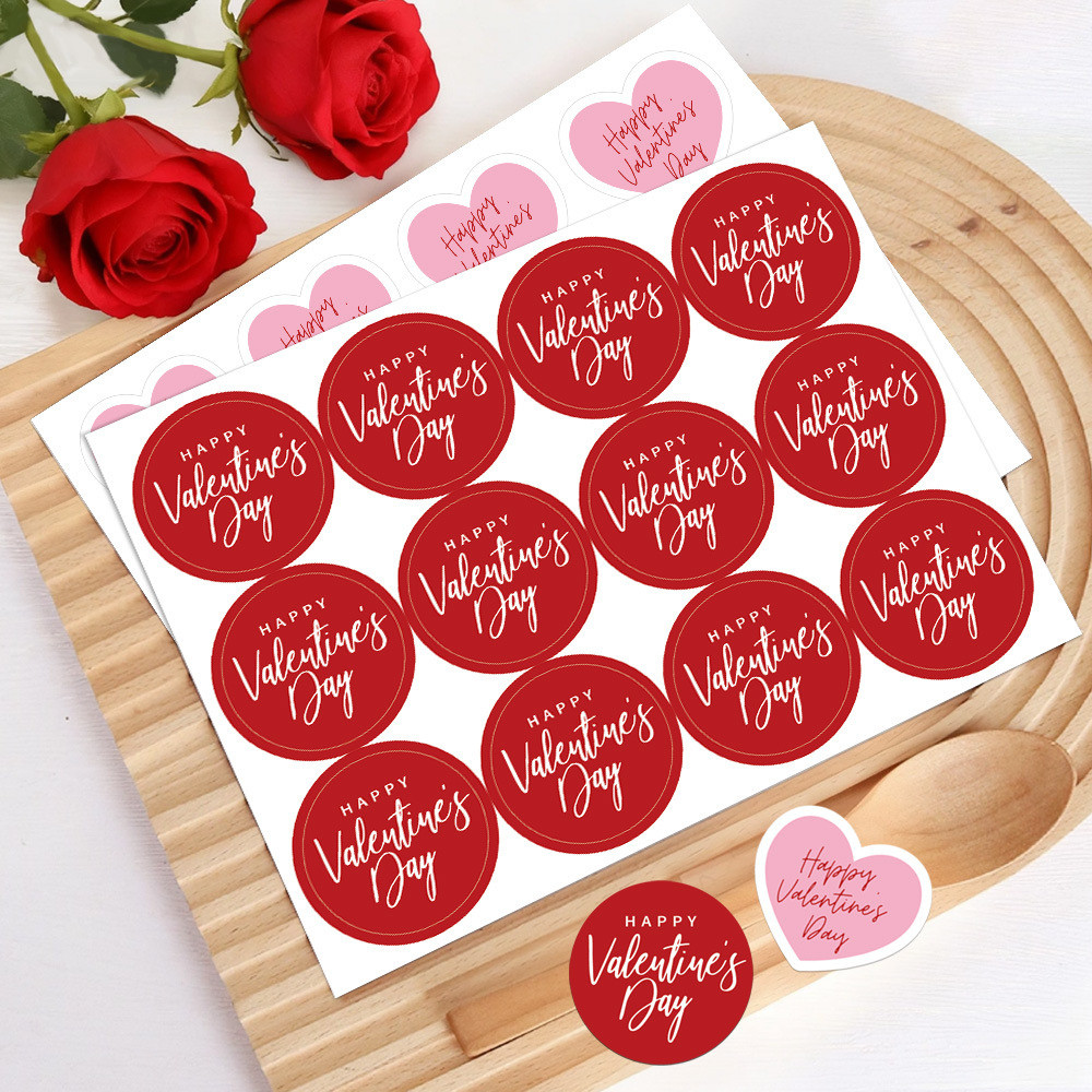 Tập 10 tờ tem nhãn dán tròn đỏ hồng Valentine TE81 sticker trái tim lễ tình nhân dán hộp, túi quà