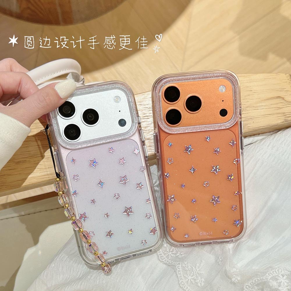 Ốp lưng cứng trong suốt Tương thích với iPhone 13 14 14Pro 14ProMax 15 15Pro 15ProMax 16 16Pro 16ProMax 17 17Pro 17ProMax Vỏ họa tiết ngôi sao màu hồng