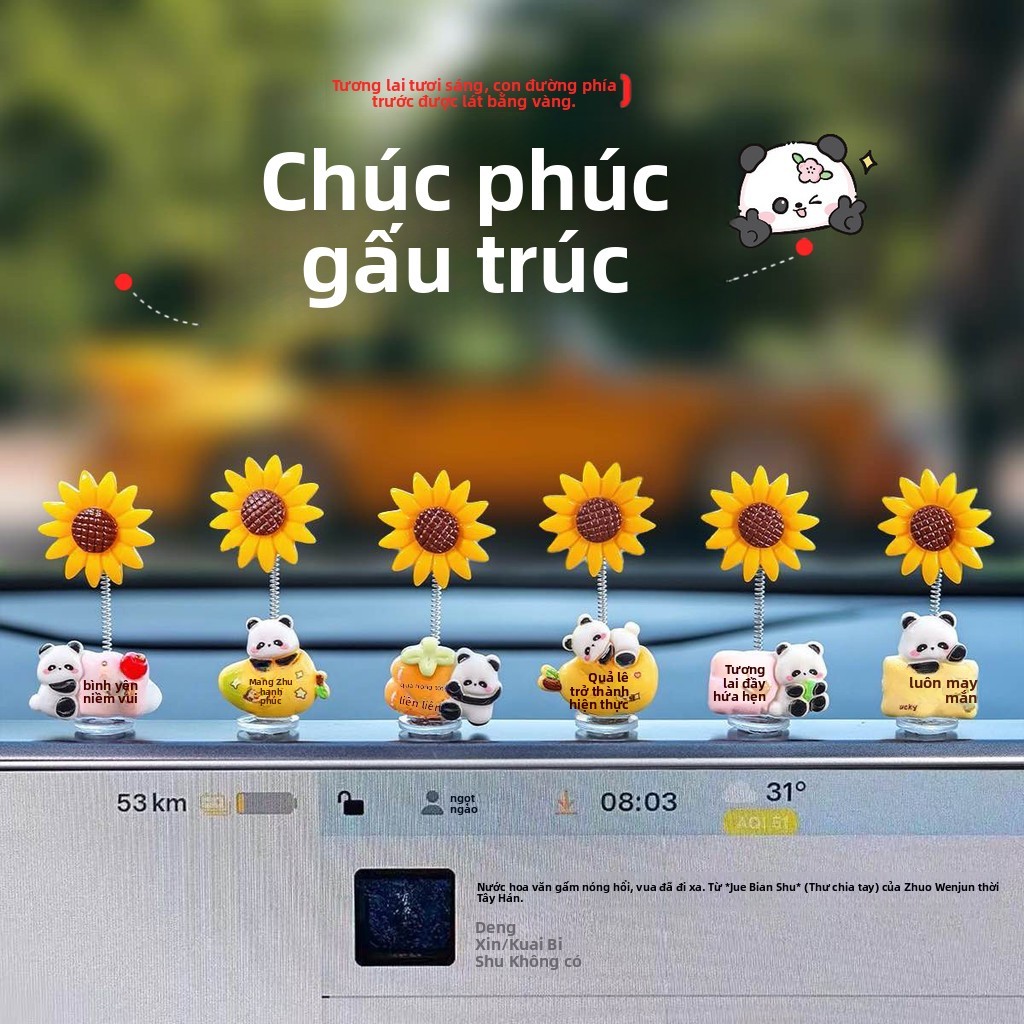 Phong Cách Mới Giết Kui Hướng Dương Trang Trí Xe Hơi Gấu Trúc Dễ Thương Lắc Đầu Ô Tô Điều Khiển Trung Tâm Gương Chiếu Hậu Trang Trí GDVO