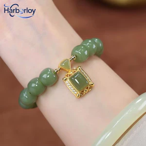 Vòng Tay Nữ Thiết Kế Cổ Điển Mặt Vuông Đính Cườm Màu Xanh Lá