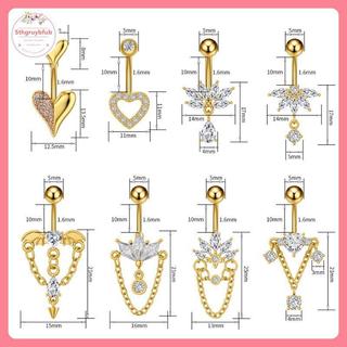 Sản phẩm nhẫn bụng nút pha lê thời trang zircon hình trái tim, phù hợp với nữ và bé gái, thiết kế xuyên inox đẹp mắt