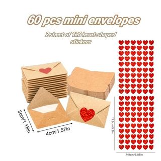 MIKYCO 30 / 60 Bộ phong bì chữ tình yêu, Hộp thanh lịch Nhãn dán trái tim Hộp ghi chú tình yêu DIY, Thẻ viết trước lãng mạn Thẻ Mini trống Bộ ghi chú tình yêu Ngày lễ tình nhân