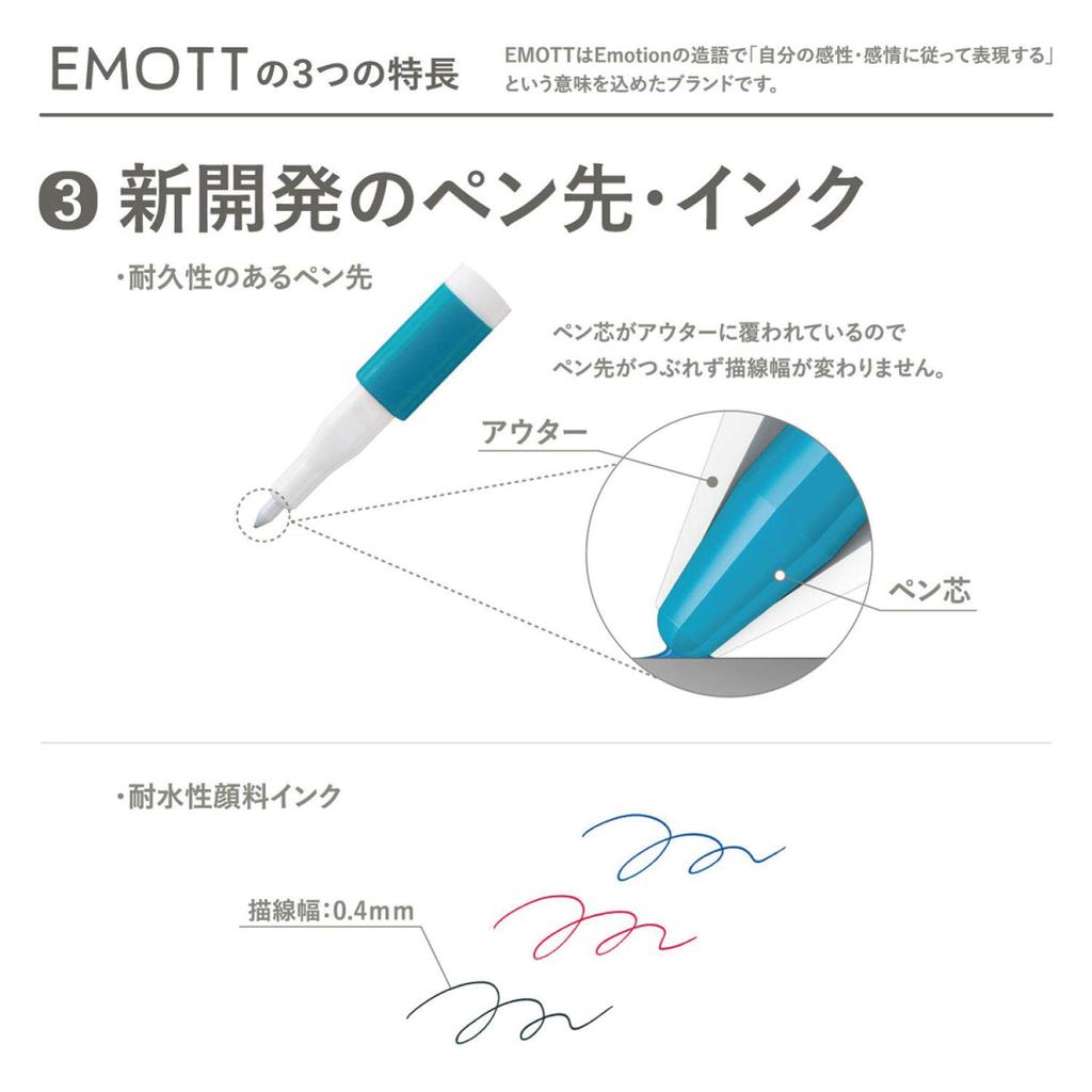 Uni EMOTT Fineliner 0.4mm/Bo 10 Mau/But long kim khong tham/Kem hop dung/Made in Japan