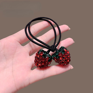 Dây buộc tóc cao su phong cách năm mới, họa tiết dâu tây và kim cương - Phụ kiện tóc thời trang