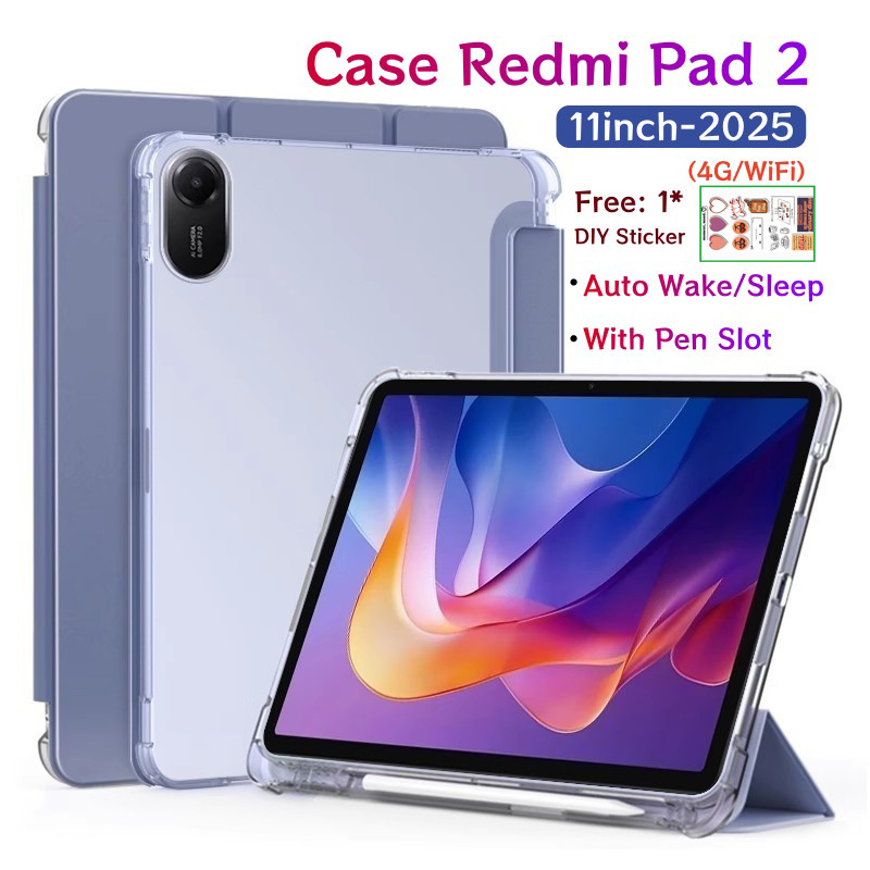 Dành Cho Redmi Pad 2 11 inch 2025 4G Có Khe Cắm Bút Vỏ Bảo Vệ Từ Tính Xiaomi Redmi Redmi Pad 2 Có Mặt Sau Trong Suốt