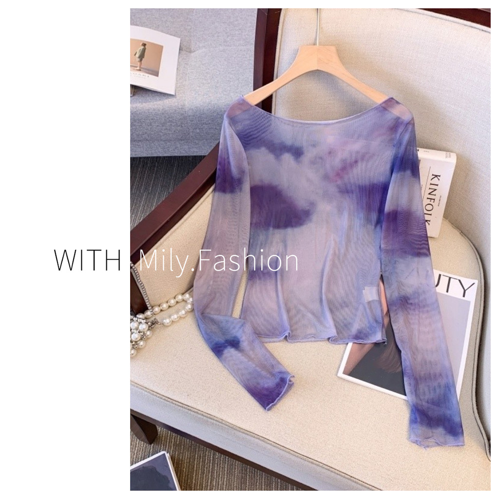 Milyfashion Tím Slim-fit Slimmer Nhìn Đàn Hồi Cao Gạc Tie-Dye In Một Vai T Gợi Cảm