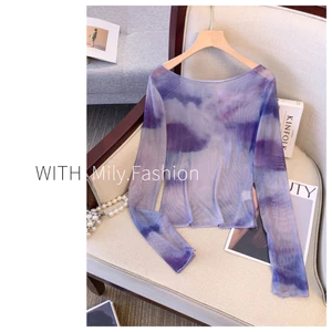Milyfashion Tím Slim-fit Slimmer Nhìn Đàn Hồi Cao Gạc Tie-Dye In Một Vai T Gợi Cảm