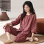Shop Bộ Đồ Ngủ Nữ Có Miếng Lót Ngực Kẻ Sọc Cardigan Ba Phần Tư Tay Xuân Thu Loungewear Set Mỏng Dệt Cotton