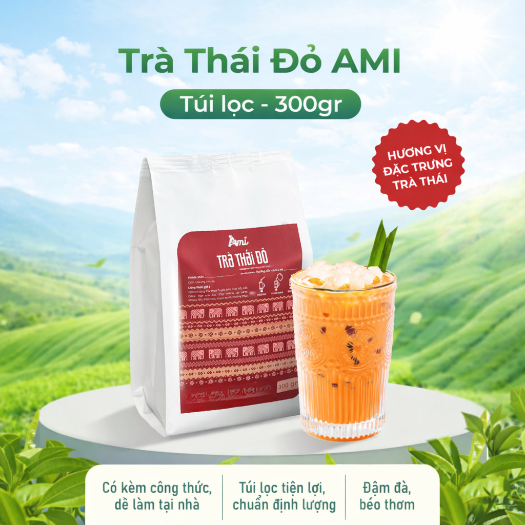 Trà Thái Đỏ Và Trà Thái Xanh AMI Túi 300 G (20g*15 gói) Thơm Ngon Chuẩn Vị