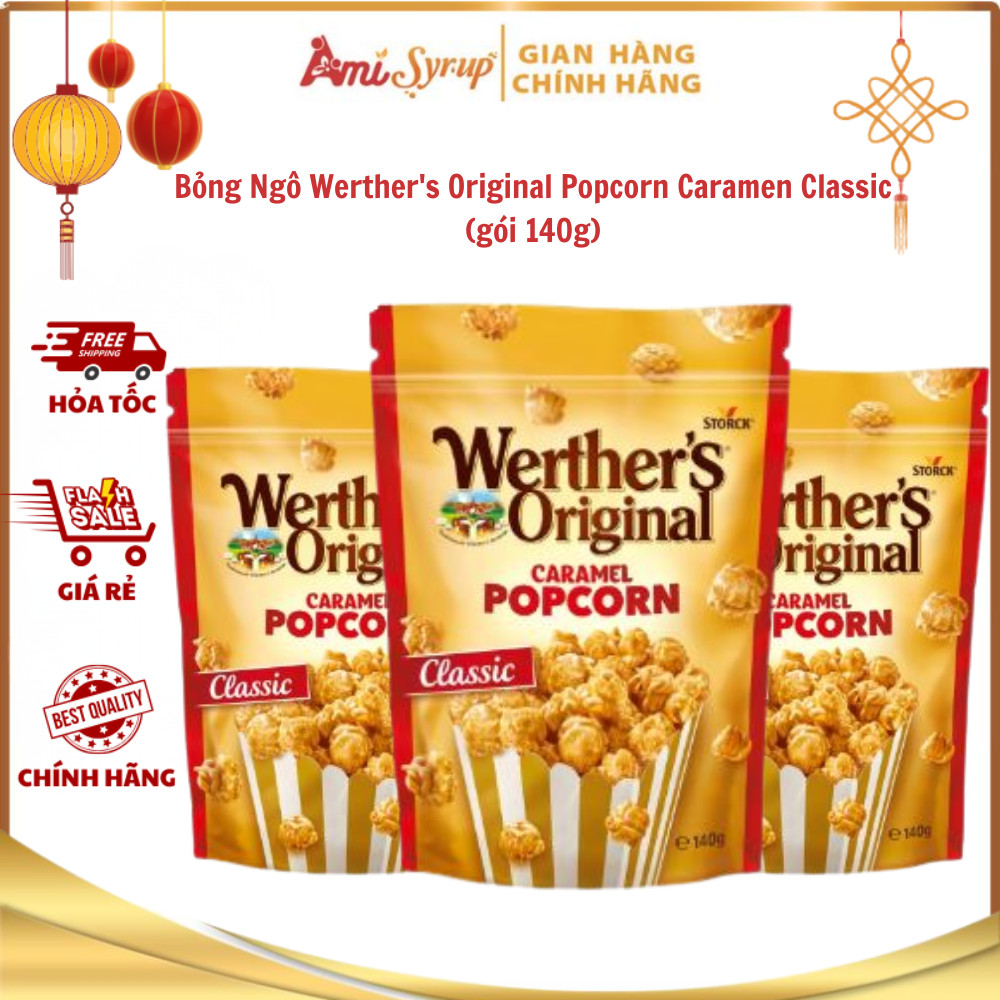 Bỏng Ngô Werther's Original Popcorn Caramen Classic (gói 140g) Ngọt Ngào, Giòn Tan, Thơm Béo