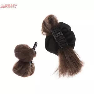 Tổng hợp phụ kiện tóc giả: Bun đầu và kẹp tóc tự nhiên màu nâu