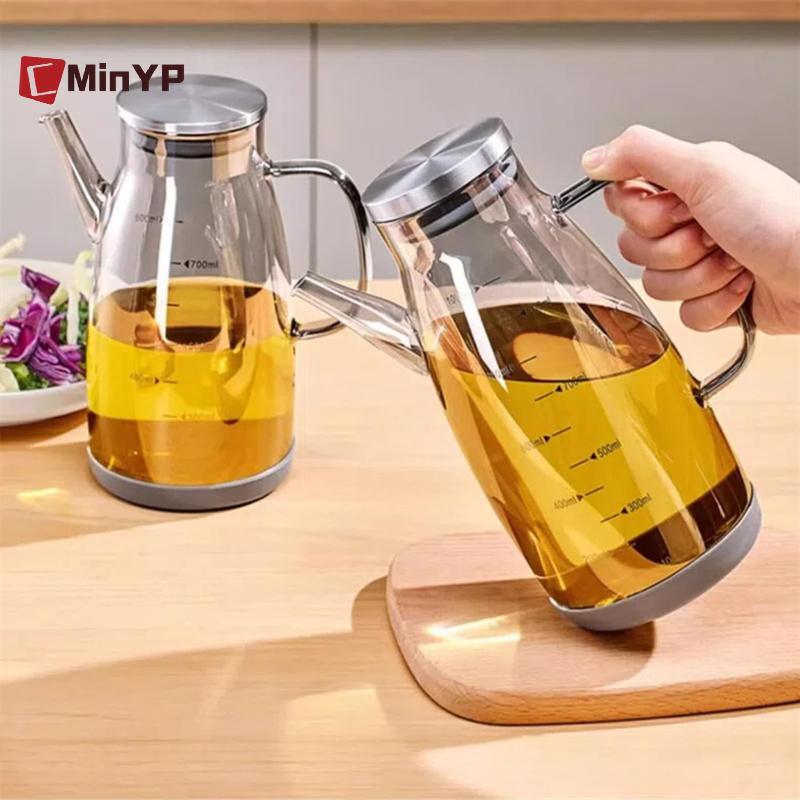 CMinYP 600 / 800 / 1000ml Chai đựng dầu có vòi nhỏ giọt Nhà bếp Bình dầu thủy tinh dung tích lớn Bình đựng dầu chống rò rỉ Glory