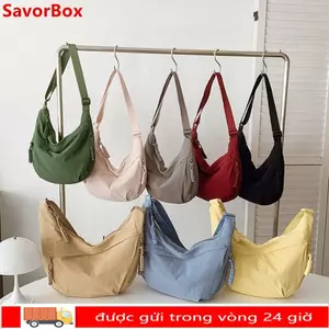 Túi đeo vai SAVORBOX, Túi đeo chéo vải nhẹ, Túi Hobos thể thao màu trơn đơn giản của Hàn Quốc