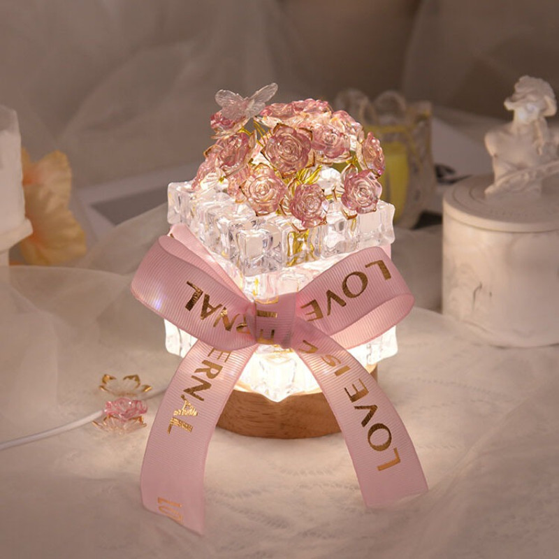 Đèn Hoa Hồng Handmade - Quà Valentine Lãng Mạn Cho Người Yêu, Đèn Ngủ Trang Trí Phòng Ấm Áp