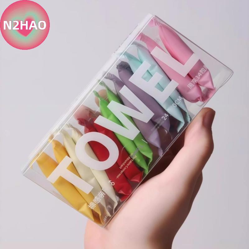 N2HAO 14 Chiếc Khăn Du Lịch Di Động Dùng Một Lần Thiên Tính Nén Mặt Làm Sạch Làm Đẹp Khăn Lau Vuông Cho Vệ Sinh Đang Di Chuyển n