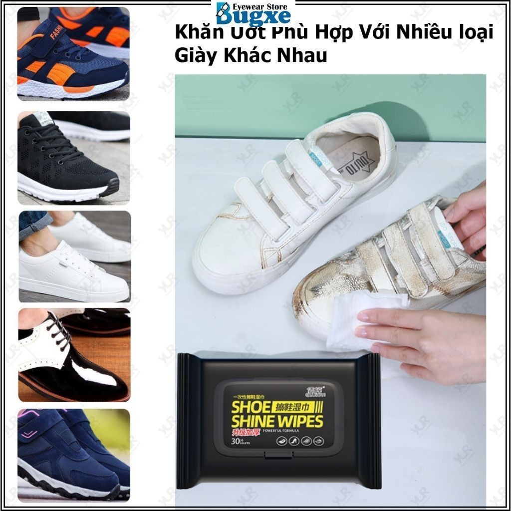 Bịch Khăn Ướt Lau Giày SHOE SHINE WIPES tiện lợi có 30 khăn sửa dụng 1 lần