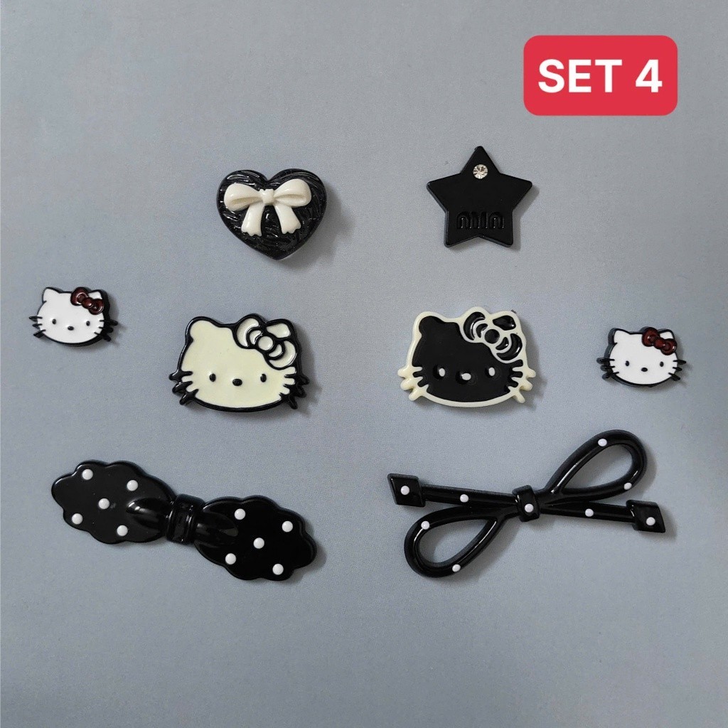 Set 08 Sticker/ Charm gắn dép: Charm HELLO KITTY 2- hàng Trend đang hot- Set Charm Hello Kitty Dễ Thương Gắn Túi, Kẹp
