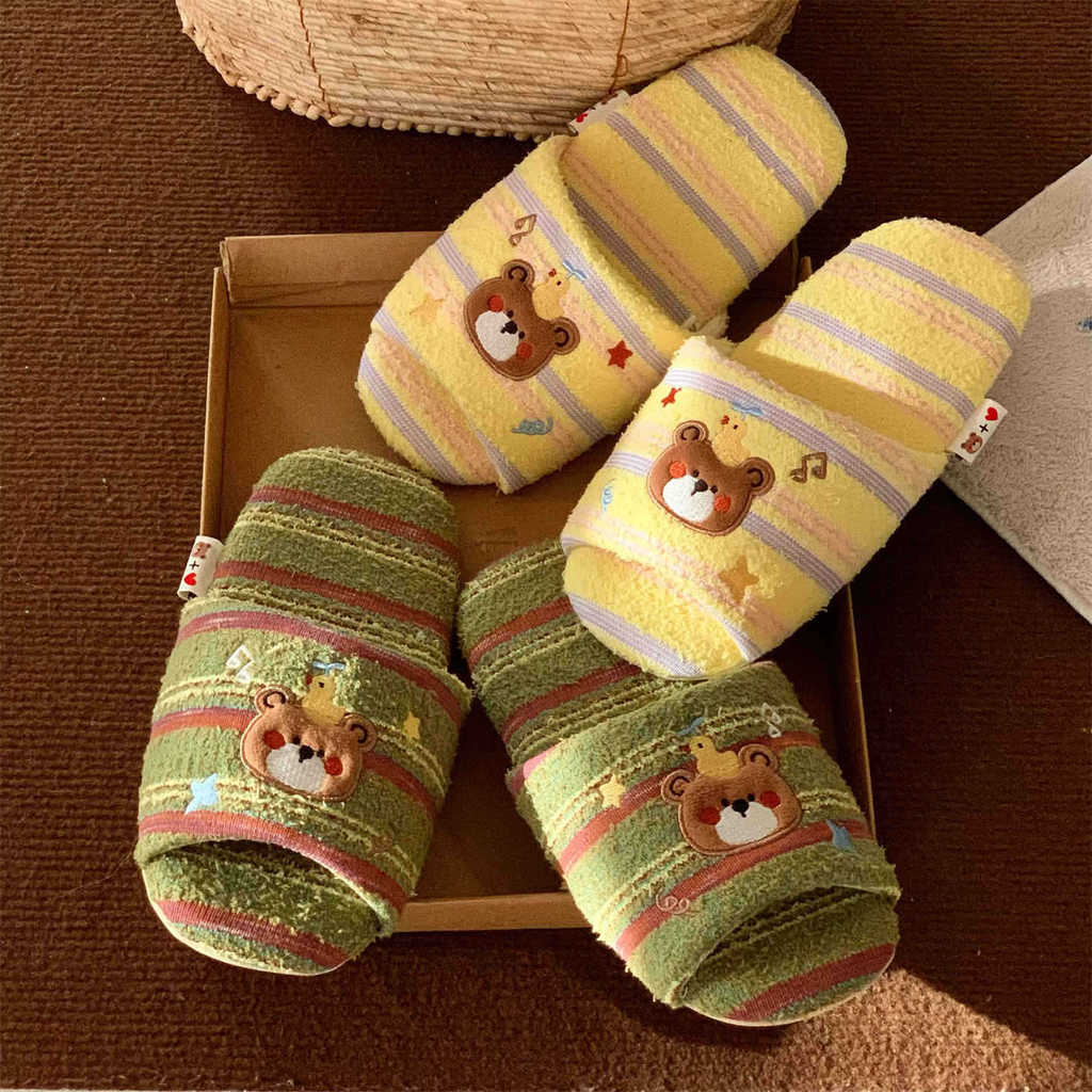 XIXITIAO Dép Cotton Đế Mềm Phil Island Gấu Dễ Thương Nam Nữ Nhà
