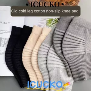 Miếng lót đầu gối thể thao cotton co giãn đàn hồi, thiết kế đen xám sọc, hỗ trợ và giữ ấm cho người dùng