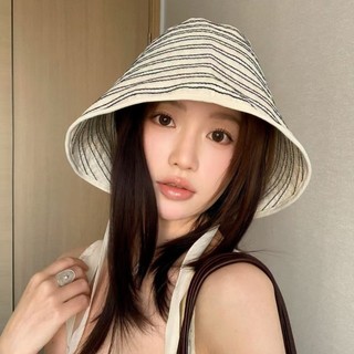 Mũ xô vành lớn kiểu Pháp sọc, phù hợp mùa hè, cao cấp và tiện lợi để che nắng.
