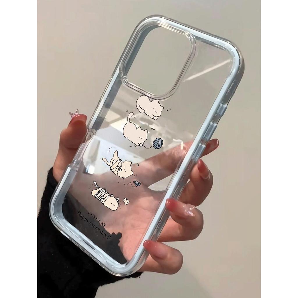 Mềm mại dễ thương mèo hàng ngày cho 16 trường hợp iPhone 17Air 3 trong 1 bezel 14 13 11Pro