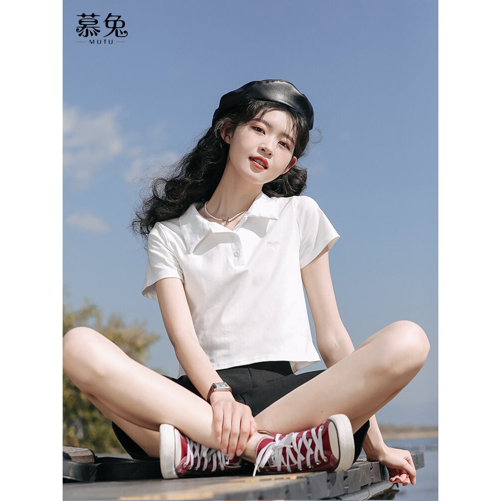 MUTU | Áo thun polo nữ ngắn tay cổ polo, thiết kế mới, chất liệu cotton, phong cách Hàn Quốc, phù hợp mùa hè