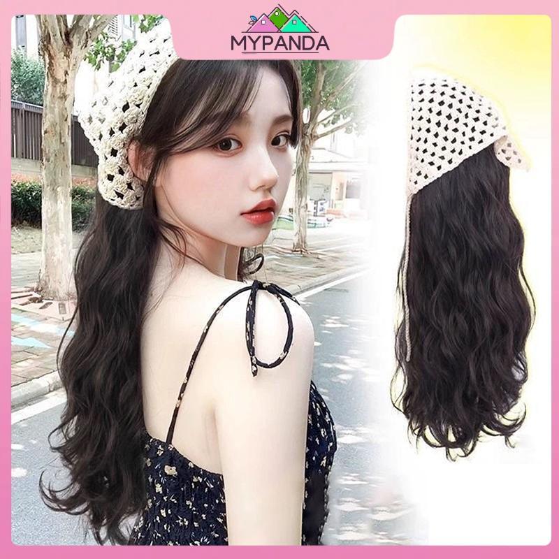 MYPANDA Khăn trùm đầu tích hợp tóc giả dạng tam giác - Tóc giả nữ thời trang mùa hè