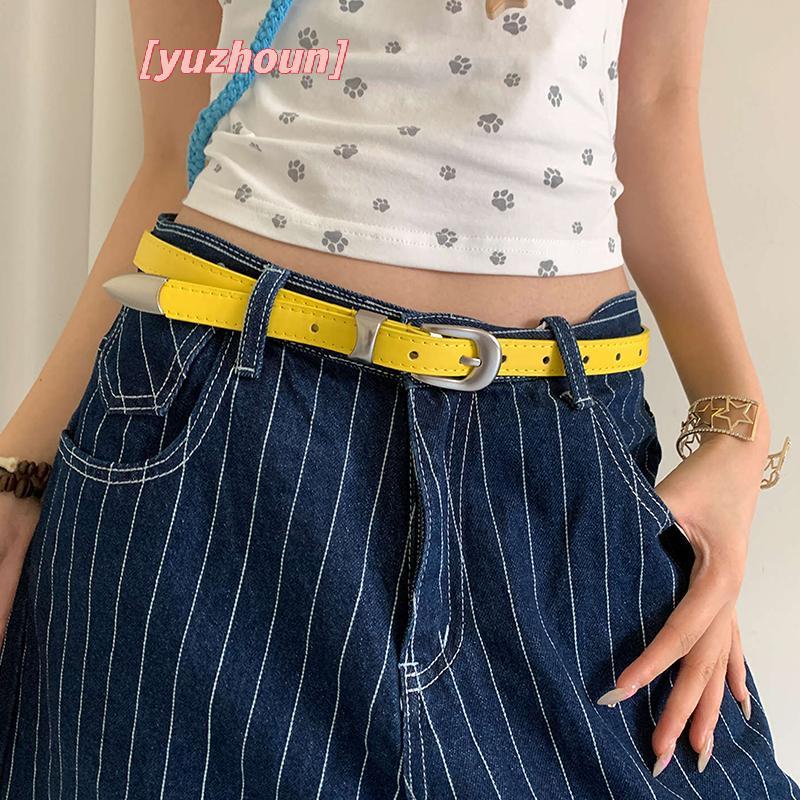 Thắt lưng nữ màu vàng chanh xu hướng Y2K, phù hợp mùa hè và không cần đục lỗ