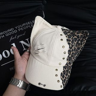 Niche Ngọt Mát Nóng Cô Gái Da Báo In Không Đều Khâu Đinh Tán Punk Tai Mèo Mũ Bóng Chày Mũ Nữ Hợp Thời Trang