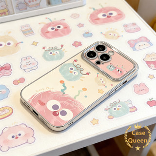 Kawaii Phim Hoạt Hình Nhiều Màu Sắc Monster Cover Tương Thích Cho IPhone XR 11 13 17 16 14 15 12 Pro Max Air 16 7 8 15 14 Plus X XS Max Vỏ Cửa Sổ Lớn Mạ Điện Sang Trọng