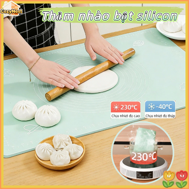 Thảm nhào bột silicon cỡ lớn dày dặn, không mùi kháng khuẩn, chống dính an toàn thực phẩm