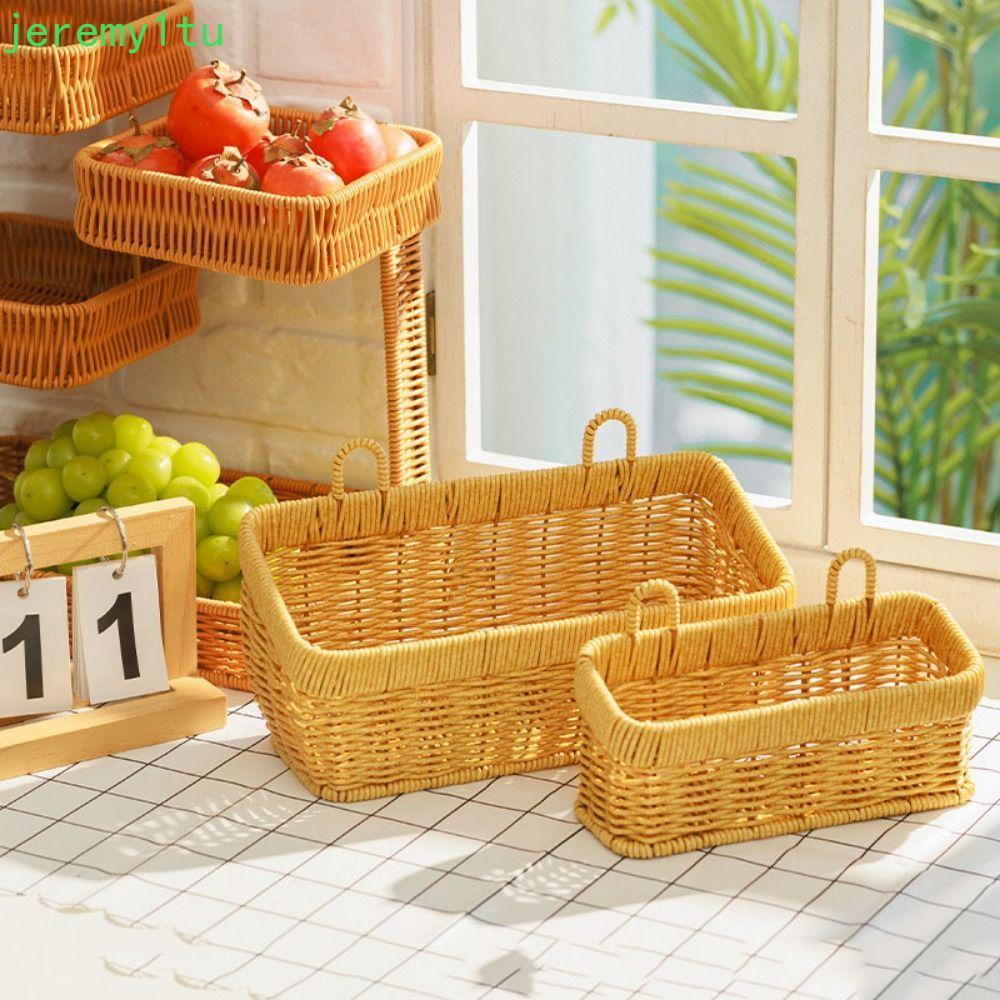 Giỏ đựng tỏi bằng nhựa JEREMY, Hộp đựng tỏi dệt tay đa năng hình chữ nhật / bán nguyệt mô phỏng bằng mây, có tay cầm tiết kiệm không gian