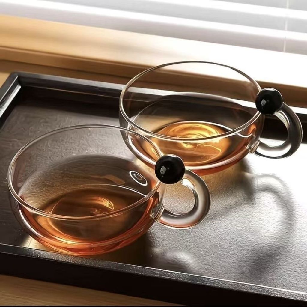 Cốc nước thủy tinh Borosilicate cao đơn giản 200ml Cốc cà phê trong suốt chịu nhiệt Cốc yến mạch gia đình Cốc ăn sáng Tay cầm sáng tạo Cốc nước